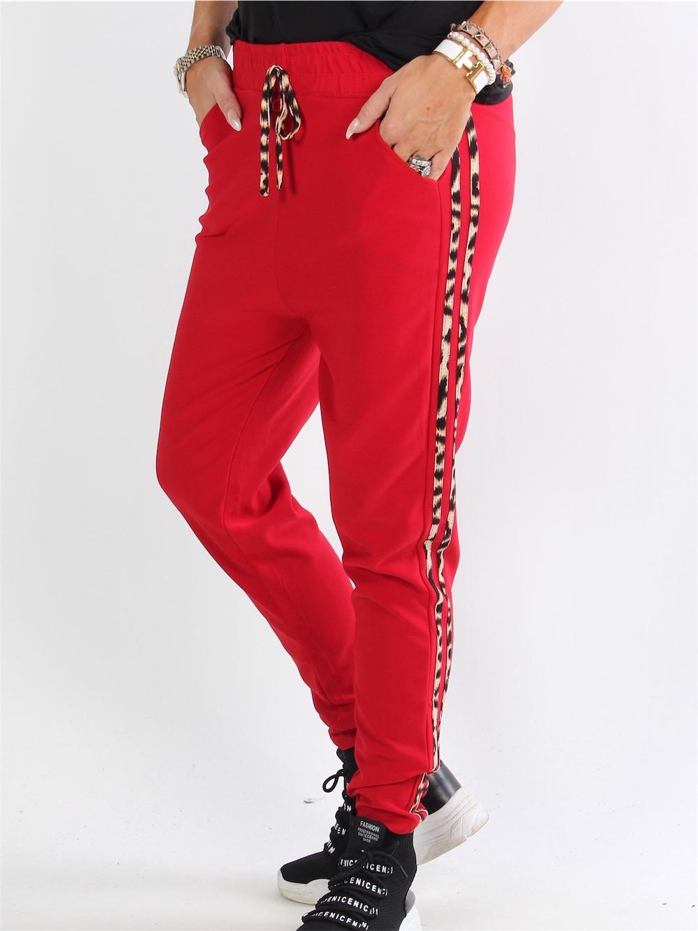 Gaja - Armégröna sweatpants med leopardmönster längs benet